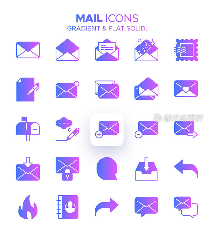 邮件图标集- 25个多功能图标为您的消息和通信的需要